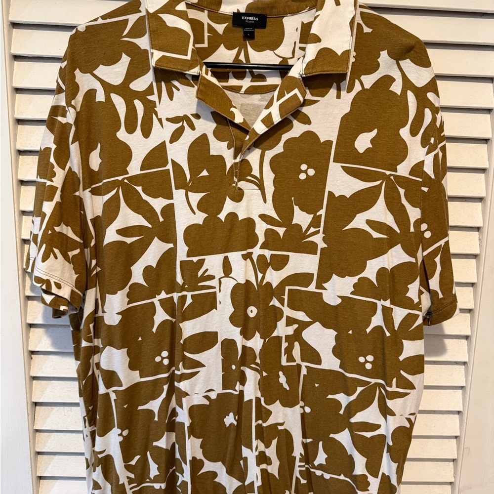 Express Brown and White Floral Men's Shirt
